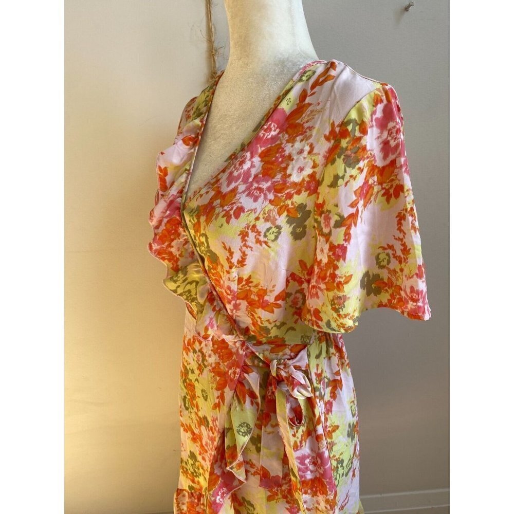 VERO Moda Floral "Lee" Faux Wrap Dress Ruffle Trim - Picture 5 of 8
